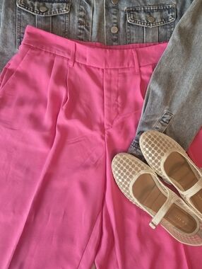 A New Day Hot Pink Wide Leg Pants High Rise Tailored Trousers Womens